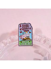 1pc Cute 'I Choo-Choo-Choose You' Retro Cartoon Badge Valentine Brooch Dress Accessories Pin For Clothes Bag Charm School