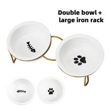 New Ceramic Double Bowl With Iron Wire Stand, Cat/Dog Lover Gift And Dog/Cat Mom Love Pet Bowls For Cat Lover And Cat Mom Love And Dog Lover And Dog Mom Love, Dual-Purpose Cat/Dog Lover Gift And Dog/Cat Mom Love Pet Food And Water Bowls