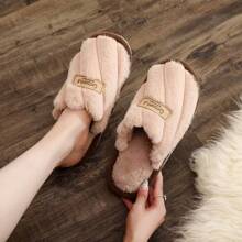 Solid Color Unisex Comfortable Soft Plaid Patchwork Slippers - Warm Non-Slip House Shoes With Soft Faux Rabbit Fur Lining