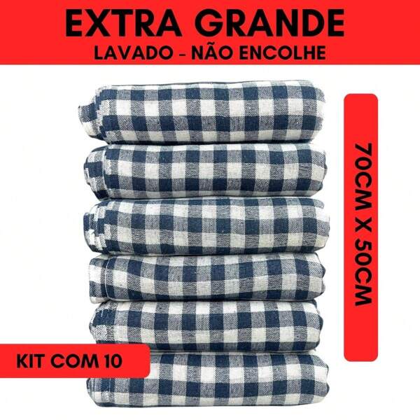 Kit 10 Panos De Chão Lavado Xadrez 70x50cm Algodão Multiuso Limpeza Pesada Prático Durável Utilidade