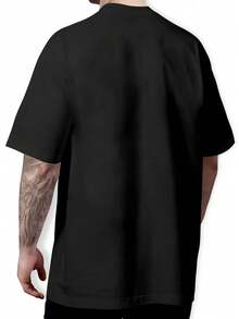 Basic Cotton T-Shirt With Round Neck, Moon And Solar Eclipse Design - Black - View 2