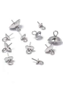30 pezzi Cappucci di perle in acciaio inossidabile, fermagli, ganci, perline con foro superiore, tappi, accessori per la creazione di gioielli fai-da-te, charms e connettori - Argento - Visualizzare 4