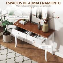 HOMCOM Mesa de Consola Mesa de Entrada con 2 Cajones Consola para Recibidor Estilo Francés para Pasillo Dormitorio Salón 100x35x76,5 cm Blanco y Marrón Oscuro - Blanco - Ver 3