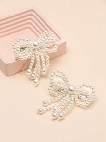 1 Cặp kẹp tóc tua rua ngọc trai cho bé gái, thích hợp cho kỳ nghỉ ở bãi biển, hoa cưới cho bé gái, phụ kiện tóc cô dâu - trắng - Xem 2