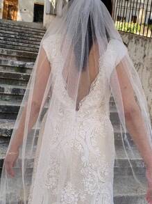 1pc Luxury Bridal Veil With Glittering Golden Stars, Gorgeous Wedding Long Tail Headpiece Fall Clothes For Women