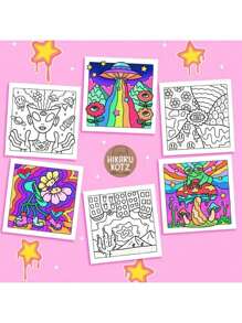 Libro para colorear de 44 páginas con temática psicodélica para adultos, con motivos de setas, extraterrestres, mundos mágicos e ilusiones para relajación - Ver 12