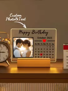 1pc Custom Night Light With Your Text Or Photo Warm Colors Night Light Acrylic Lamp Unique Personalized Gifts For Couple, Ideal For Anniversary Gift, Valentine Gift, Birthday Gift, Wedding Gift, Mother's Day Gift, Father's Day Gift, Best Friend Gift, Gift For Mom/ Dad/ Her/ Him/ Girlfriend/ Boyfriend/ Wife/ Husband/ Friend - Large Rectangular Inverted-1p Square Calendar - View 2