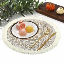 1/4/6/8 piezas Manteles individuales redondos tejidos de 15" con flecos, estilo bohemio resistentes al calor para mesa de comedor, boda, fiesta, decoración adecuada para reuniones familiares en interiores y exteriores, decoración minimalista para el comedor, protección de la vajilla, regalo para fiestas