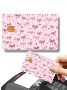 1pc Pink Bow Sticker, Colorful Bowknot PVC Cute Sticker For Debit/Credit Card, Creative Mini Name Card Skin Sticker, Art Sticker, Gift For Women,Back To School,School Supplies - Multicolor - View 3