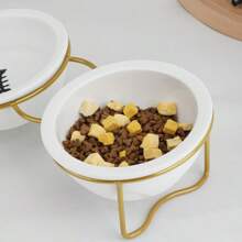 New Ceramic Double Bowl With Iron Wire Stand, Cat/Dog Lover Gift And Dog/Cat Mom Love Pet Bowls For Cat Lover And Cat Mom Love And Dog Lover And Dog Mom Love, Dual-Purpose Cat/Dog Lover Gift And Dog/Cat Mom Love Pet Food And Water Bowls