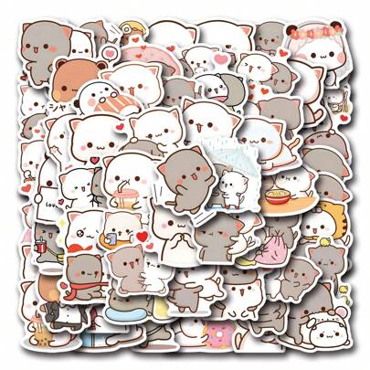 60pcs Kawaii Mochi Cat Vinyl Stickers For Diaries, Laptops, Luggage, Bumpers, Cell Phones, Scrapbooks, Scooters, Helmets, Car Cartoon Stickers And Decals, Stickers Can Add A Lot Of Fun To Your Life
