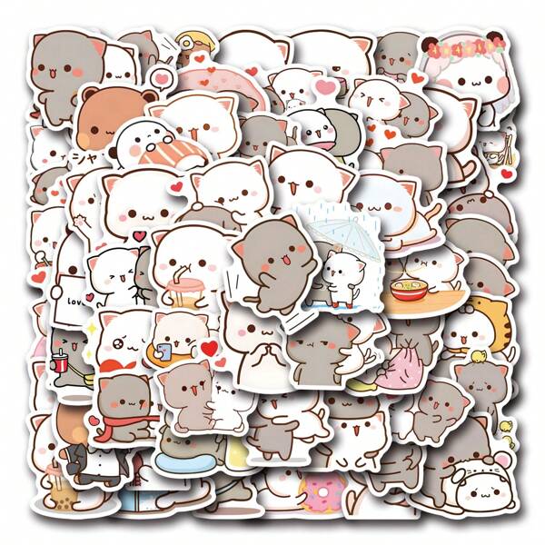 60pcs Kawaii Mochi Cat Vinyl Stickers For Diaries, Laptops, Luggage, Bumpers, Cell Phones, Scrapbooks, Scooters, Helmets, Car Cartoon Stickers And Decals, Stickers Can Add A Lot Of Fun To Your Life