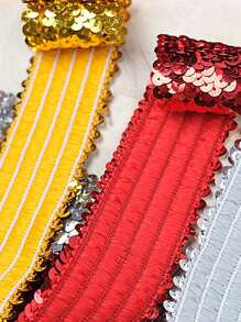 1 件宽 5 排亮片头带，女士时尚运动头带，闪亮亮片拼布弹性发箍，适合日常佩戴/锻炼/瑜伽，可爱美人鱼鳞片闪光金色/银色/粉色女孩风格头带 - 彩色 - 查看 3