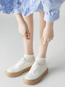 5 双女士轻质花卉和心形透明短袜，春夏 - 白色 - 查看 4