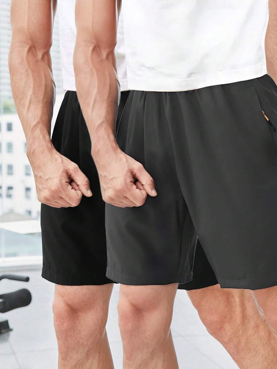 2件套青少年男童运动跑步5英寸休闲短裤，夏季 - 深灰色 - 查看 1