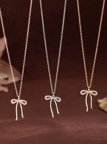 1 件时尚可爱风格金银蝴蝶结吊坠项链，镀 18K 金，适合日常和派对佩戴，女士珠宝礼物 - 蝴蝶結 - 查看 9