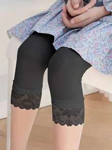 2/3/4/5 Pairs Lace-Trimmed Candy Color Girls 3/4 Leggings & Capri Shorts, Spring/Summer