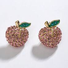 2 piezas Pendientes tipo botón estilo bohemio con cristal de sandía, melocotón y cereza de la serie de frutas, adecuado para uso casual, vacacional y de fiesta de las mujeres