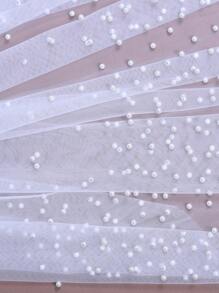 1 件仿珍珠长款婚礼大新娘面纱带发梳，适合婚礼拍照和摄影道具 - 乳白色 - 查看 5