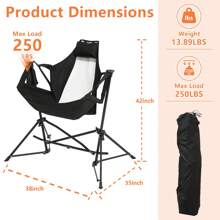 Hammock Camping Chair, Folding Portable Rocking Chair, Aluminum Alloy Adjustable Back Swinging Chair With Pillow Cup Holder, Recliner With Carry Bag For Outdoor Travel Lawn Backyard - 黑色 - 查看 2
