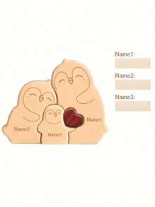 2/3/4/5 件可定制木制企鹅雕像，适合作为节日礼物、圣诞节礼物、情人节礼物、父亲节礼物、母亲节礼物、家庭纪念品礼物