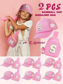 2pcs/Set Girls Letter Graphic Baseball Cap And Bag, Breathable Design For Daily Wear And Outdoor Activities - Pink - View 2