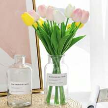 5pcs Artificial Silk Tulip Flowers With Stems And Green Leaves, Fake Flower Decor For Vases, Weddings, Parties, Kitchen, Office, Home, Bedroom, Dining Table. Latex Tulips Feel Real, Artificial Tulip Bouquet Decor For Home, Office, Wedding Easter Gifts Birthday Graduation