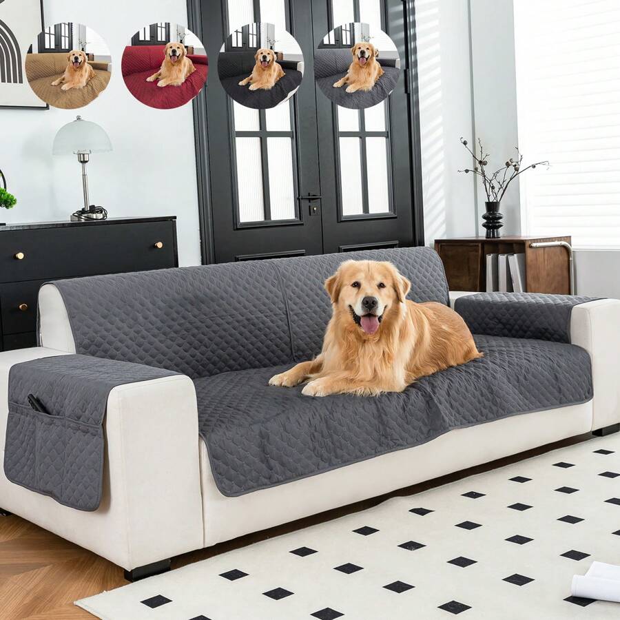 1pc Anti-Slip Ultrasonic Seat Cushion Protector, Furniture Covers, Sofa Cover Set, Fits All Sofa Types And Machine Washable - Dark Grey - View 1