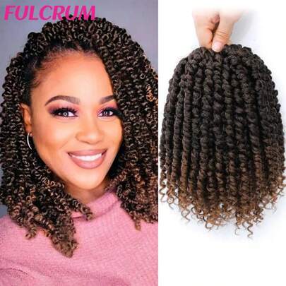 FULCRUM Extensions de cabello sintético de 6 a 24 pulgadas con trenzas de ganchillo de estilo bohemio, Passion Twist Pre-Retorcido, en tono ombre marrón, para mujeres y niñas
