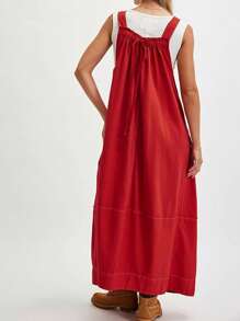 Women's Barrel Midi Dress Loose Adjutable Strap Big Pockets Maxi Dress Overall Jumpsuits - Đỏ - Xem 2