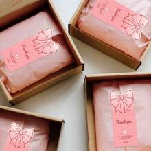 50pcs/Bag Bowknot Gift Decoration Sealing Sticker, Pink Cute Thank You Sticker Rose Gift Box Sealing Sticker Decoration Sticker, Suitable For Party Gift Decoration Supplies