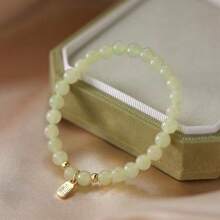 1pc Chinese Style Natural Jade & Pearl Luxurious Bracelet, Suitable For Women Daily Wear