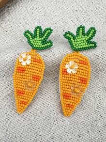 1 对复古胡萝卜设计配绿叶手工串珠耳环，带亮片装饰，适合节日、派对、度假、波西米亚风格 - 復活節胡蘿蔔 - 查看 4