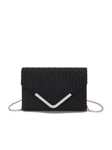 V-Shaped Metal Envelope Bag With Detachable Shoulder Strap, Can Be Handheld - Black - View 3