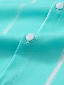 男士休闲条纹短袖纽扣衬衫，浅蓝色，夏季 - 淺藍色 - 查看 4