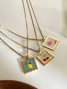 1pc Fashionable Stainless Steel Cherry, Strawberry, Lemon Colorful Pendant Necklace Versatile Wear For Women - Necklace - View 5