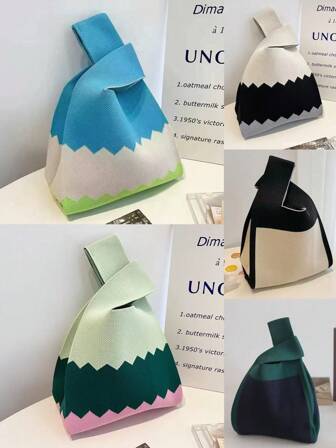 1 件女士厚款超大时尚几何印花复古撞色手提包，博主风格，百搭双手柄，优雅度假/旅行，韩版/欧版/日系可爱学生秋冬装饰搭配学院风化妆包休闲通勤