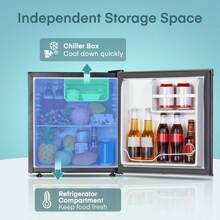 Fohere Mini Fridge 46L, E Energy Rating, Table Top Fridge, Reversible Door, Adjustable Temperature, Built In Ice Box, Compact Wine&Beers Cooling, Black - UK Plug(220-240V) - View 5