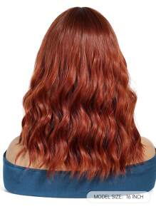 Stylish 16-Inch Red Mid-Long Curly Hair Synthetic Heat-Resistant Fiber Wig With Bangs Ladies Wig Is Perfect For Holiday Party Everyday Wear - Red - View 7