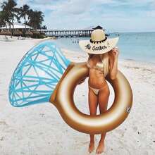 1pc Summer Inflatable Rhinestone Ring Pool Float Pink/Gold PVC Swimming Ring Water Floating Row Bed Party Supplies Beach Vacation Essentials For Pool Party Water Sports Fun Travel For Adult, Pool Inflatable, Beach Essentials, Pool Float - Multicolor - View 6