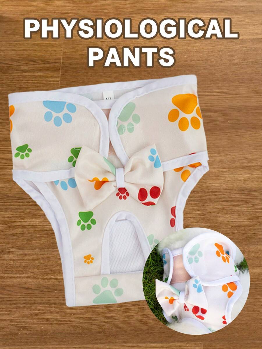 1pc/2pcs Colorful Dog Paw & Bowknot Design Dog Dog Physiological Pants, Period Underwear, Anti-Harassment Suitable For Medium & Small Pets - Apricot - View 1