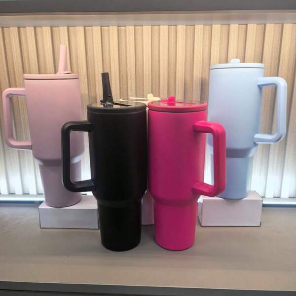 1 pieza Vaso aislado al vacío de doble pared de acero inoxidable 304 de 40 oz, taza de viaje con asa y pajita de gran capacidad de 1200ml, taza térmica aislada para pareja, uso al aire libre, vuelta al colegio