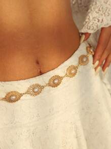 1 pièce Chaîne de taille en perles de niche haut de gamme polyvalente et à la mode, ceinture au design creux rétro, chaîne de taille adaptée à toutes les occasions, vacances à la plage, fête, usage quotidien, cadeau de festival parfait
