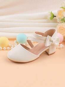 Wedding Party Evening Vacation Sweet Cute Flower Girl Girls' Shoes Suitable For Big Medium Small Girls Children Shoes Baby Shoes Versatile Little Shoes Girls Fashion White Bow Four Seasons Holiday High Heel Chunky Heel Shoes Formal Dress Dress Performance Matching Skirt Performance Shoes Dance Mary Jane Ballet Princess Shoes - White - View 2