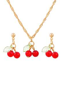 1 Set Cherry Red Necklace And Earrings Jewelry Set, Delicate Exquisite Necklace Earring Suit, Niche Design High-End Accessories For Women