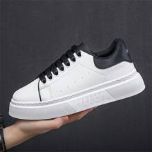 Neue weiße Sneaker mit dicker Sohle, & vielseitigem Design, weiche und bequeme Innenfütterung, wasserfestes Oberleder, rutschfeste Außensohle, bequem, geeignet für Outdoor, Lässig und Sportbekleidung