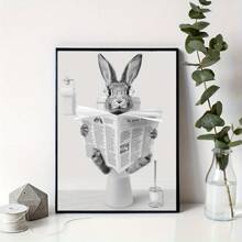 1pc Easter Humor Charming Bunny Reading Newspaper Canvas Art Poster, Wall Decoration For Bathroom, Bedroom, Kitchen, Living Room, Office And Cafe, Perfect Room Decoration Gifts Birthday Graduation