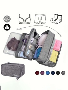 Travel Portable Storage Organizer Bag, Lightweight Oxford Fabric, Multifunctional Compact Packing Solution With Zipper Pouches For Underwear And Accessories, Hand Washable, With Black, Blue, Grey, Purple(Zipper Lining Color Random)