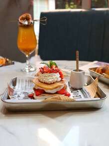 1/3 件不锈钢矩形咖啡厅托盘、小吃甜点蛋糕展示盘