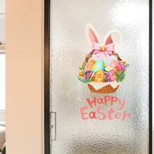 1PC Easter Bunny Window Stickers Cartoon Cute Animals Rabbit Wall Stickers For Bathroom Door Decoration Wallpaper Living Room Wall Decals DIY Bathroom Decor Summer